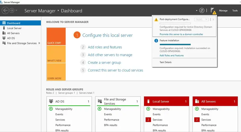 Active Directory — Server Manager Dashboard